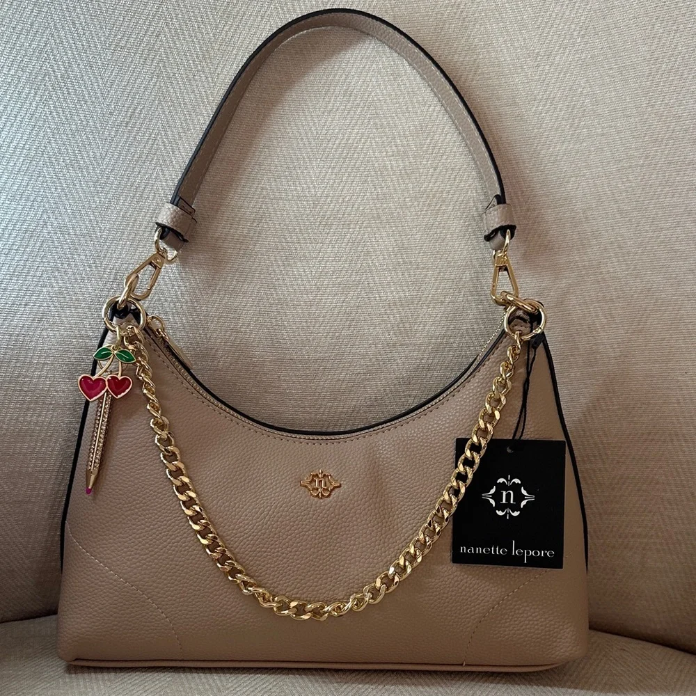 Nanette Lepore Beige Shoulder Bag with Gold Chain